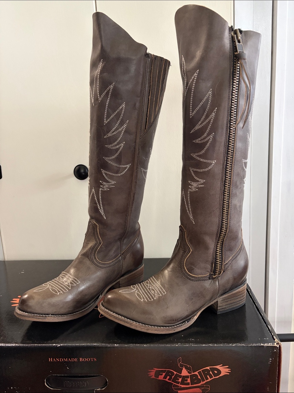 Freebird by Steven Tall Brown Leather Western Zip Boots